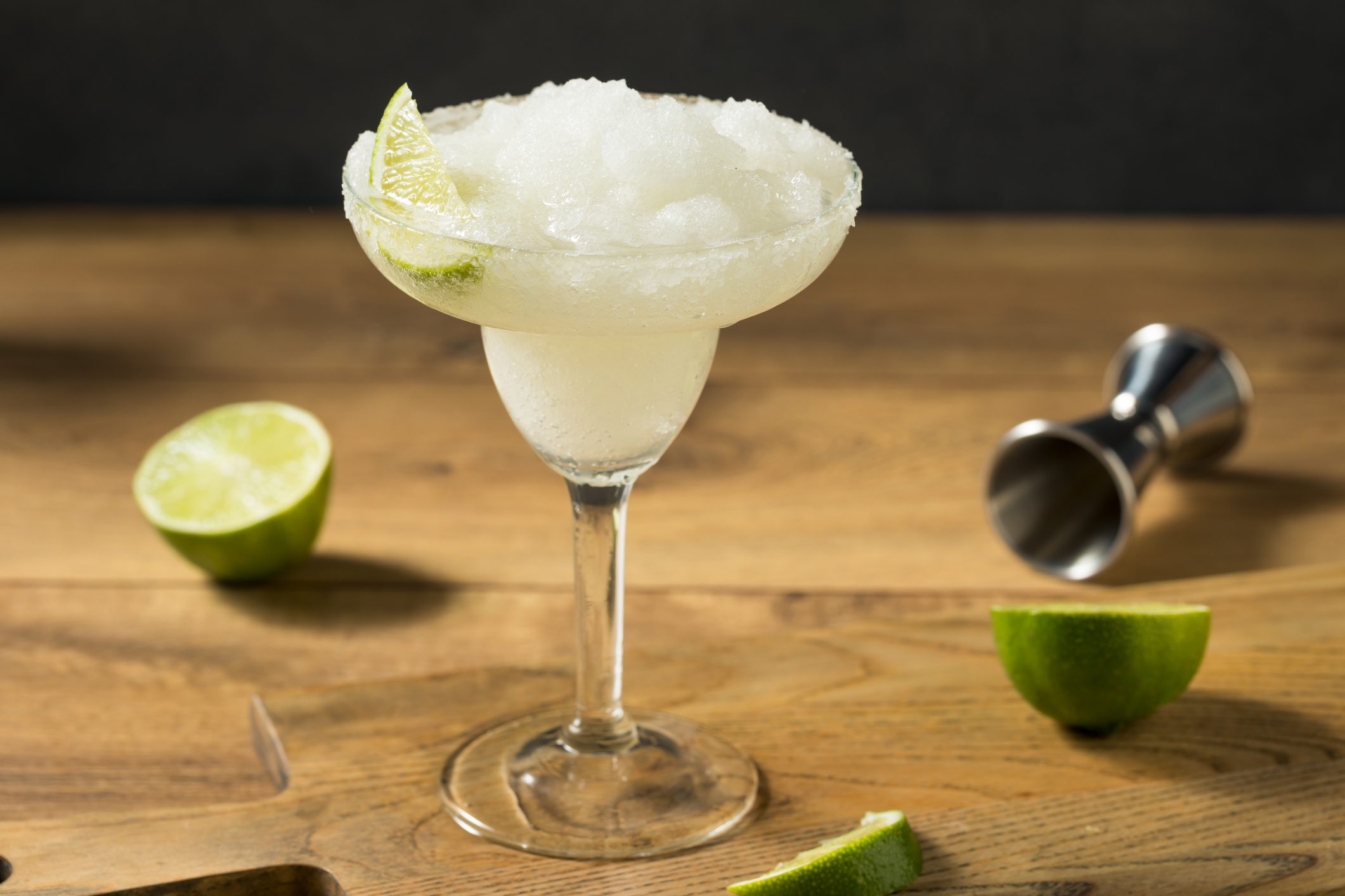 Refreshing Cold Boozy Frozen Tequila Margarita with Salt and Lime